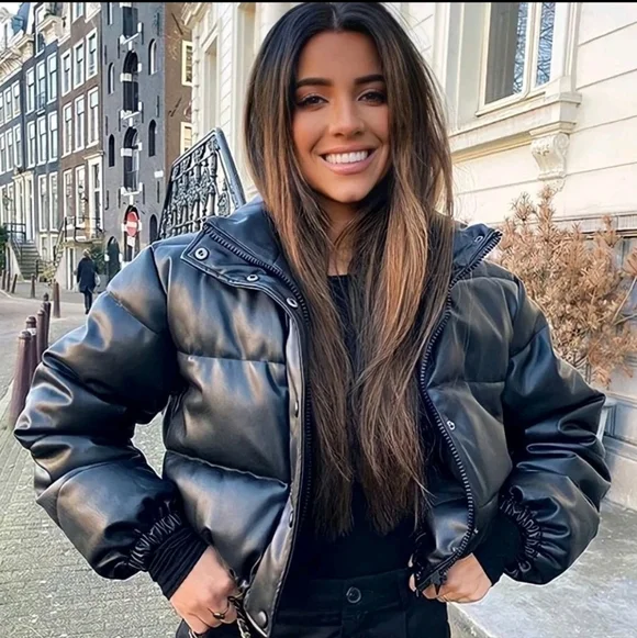 Zara SOFT Faux Leather Puffer Jacket S/M-EUC-BLOGGER's FAV - Picture 1 of 14